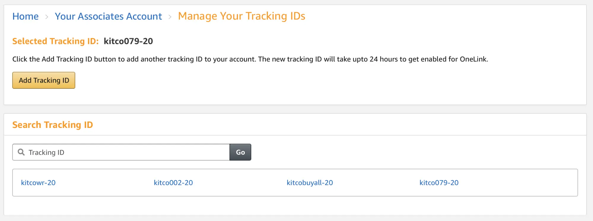 Manage Your Tracking Id's